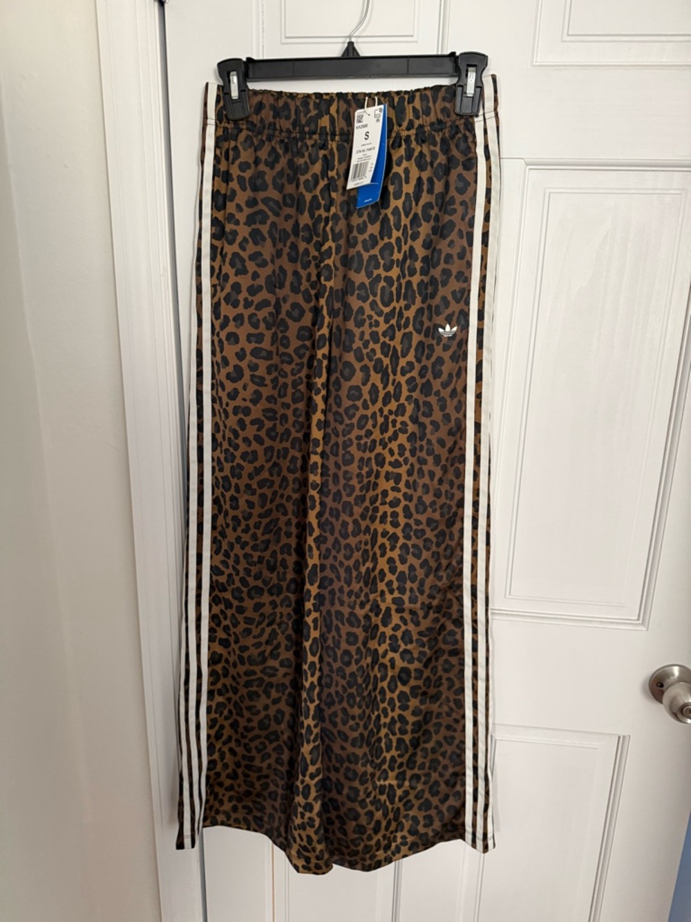 adidas Leopard Print Track Pants in Brown and Black with White Stripes